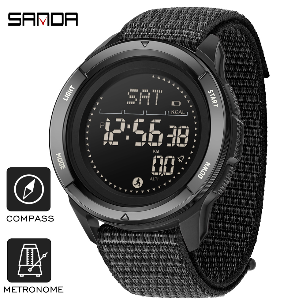 Compass Lensatic - SANDA ยี่ห้อนาฬิกาอิเล็กทรอนิกส์ Mens กีฬามัลติฟังก์ชั่ Pedometer เข็มทิศกันน้ํานาฬิกาผู้ชาย