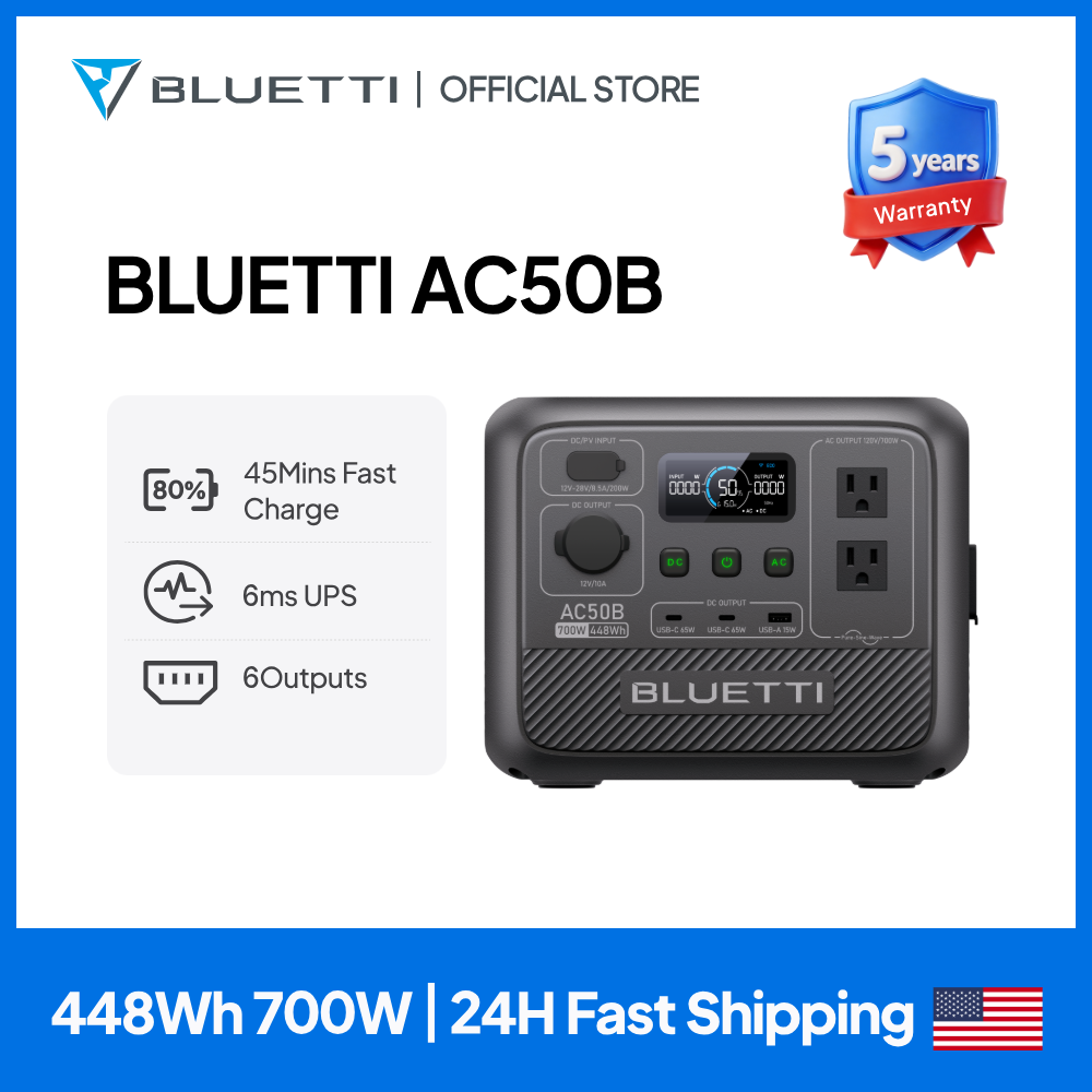 Solar Emergency Charger - สถานีไฟฟ้าพกพา BLUETTI AC50B 700W 448Wh แบตเตอรี่