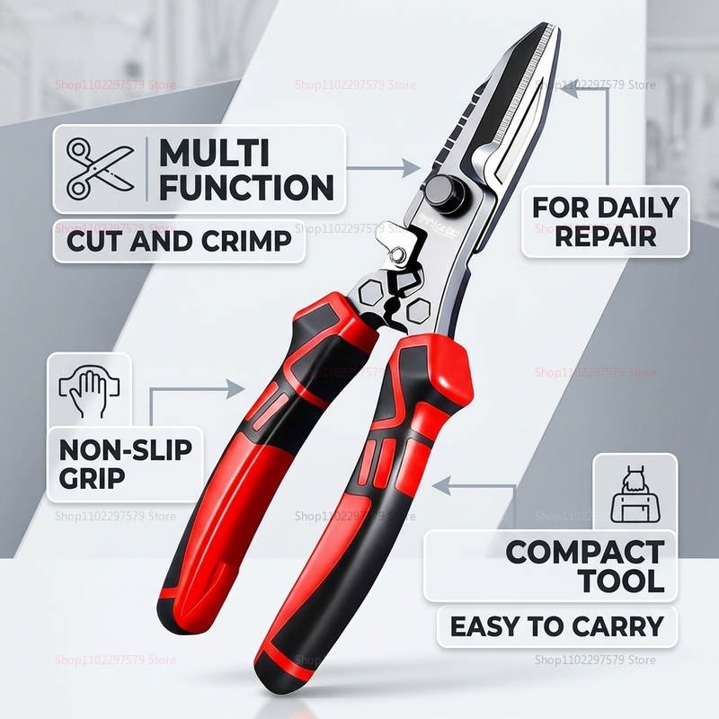 Multi Tool Plier - กรรไกรช่างไฟฟ้าอเนกประสงค์ ตัดลวด ตัดสายเคเบิล คีมจีบ งานหนัก สำหรับงานไฟฟ้า
