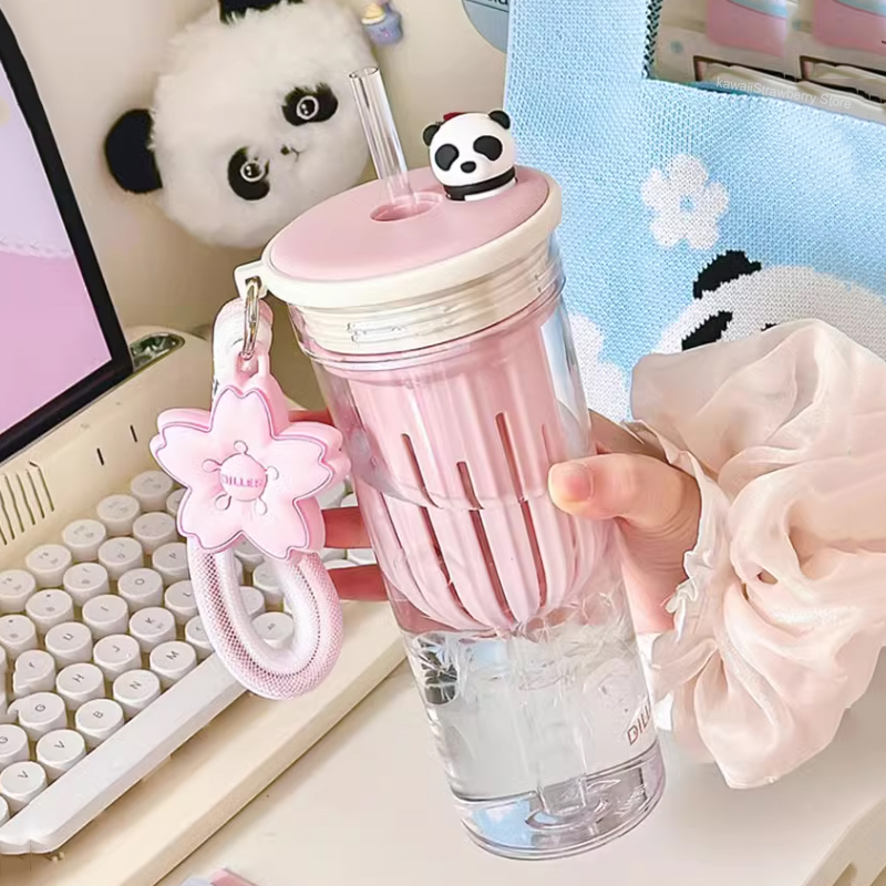 Water Purification Straw - 650ml Kawaii น้ําขวดกรองน่ารักซากุระและ PANDA Tritan กีฬากาแฟชาถ้วยน้ําผลไม้