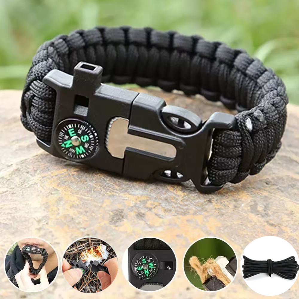 Fire Starting Kit - สร้อยข้อมือเข็มทิศห้าในหนึ่งพร้อมหินจุดไฟ สร้อยข้อมือเชือกพาราคอร์ดเจ็ดแกน อุปกรณ์จุดไฟสำหรับกิจกรรมกลางแจ้ง เดินป่า ตั้งแคมป์