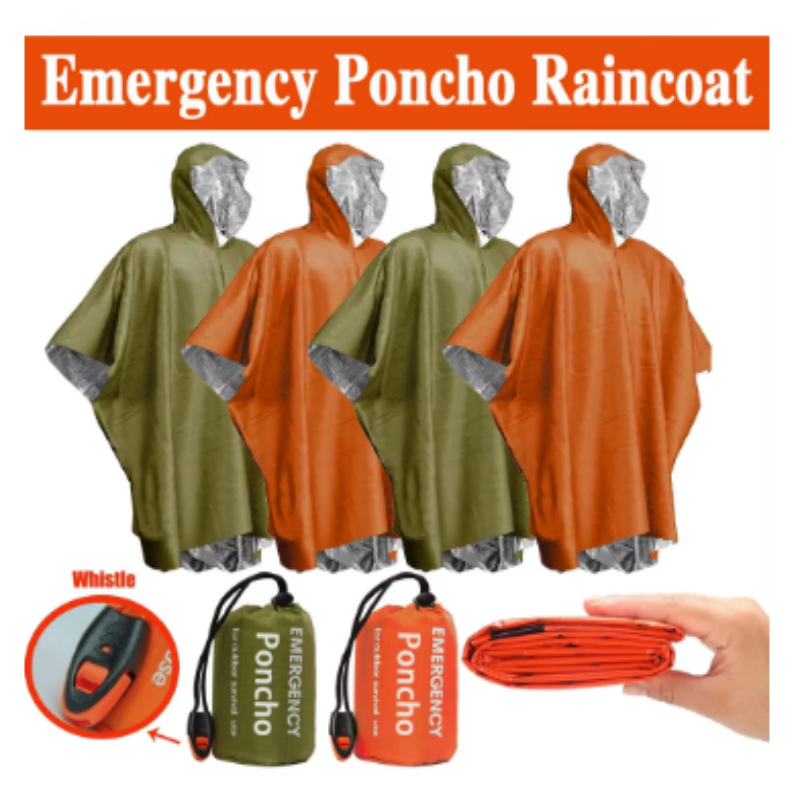 Emergency Poncho Rain - เสื้อกันฝนแบบใช้ครั้งเดียว ทำจากฟอยล์อะลูมิเนียม กันน้ำ ใช้ในกรณีฉุกเฉิน เหมาะสำหรับใช้ในบ้าน รถยนต์