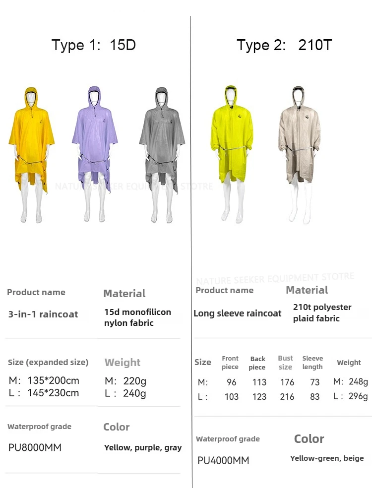 15D/210T เสื้อกันฝนกันน้ํา Rai - Emergency Poncho Rain บทวิจารณ์และราคา